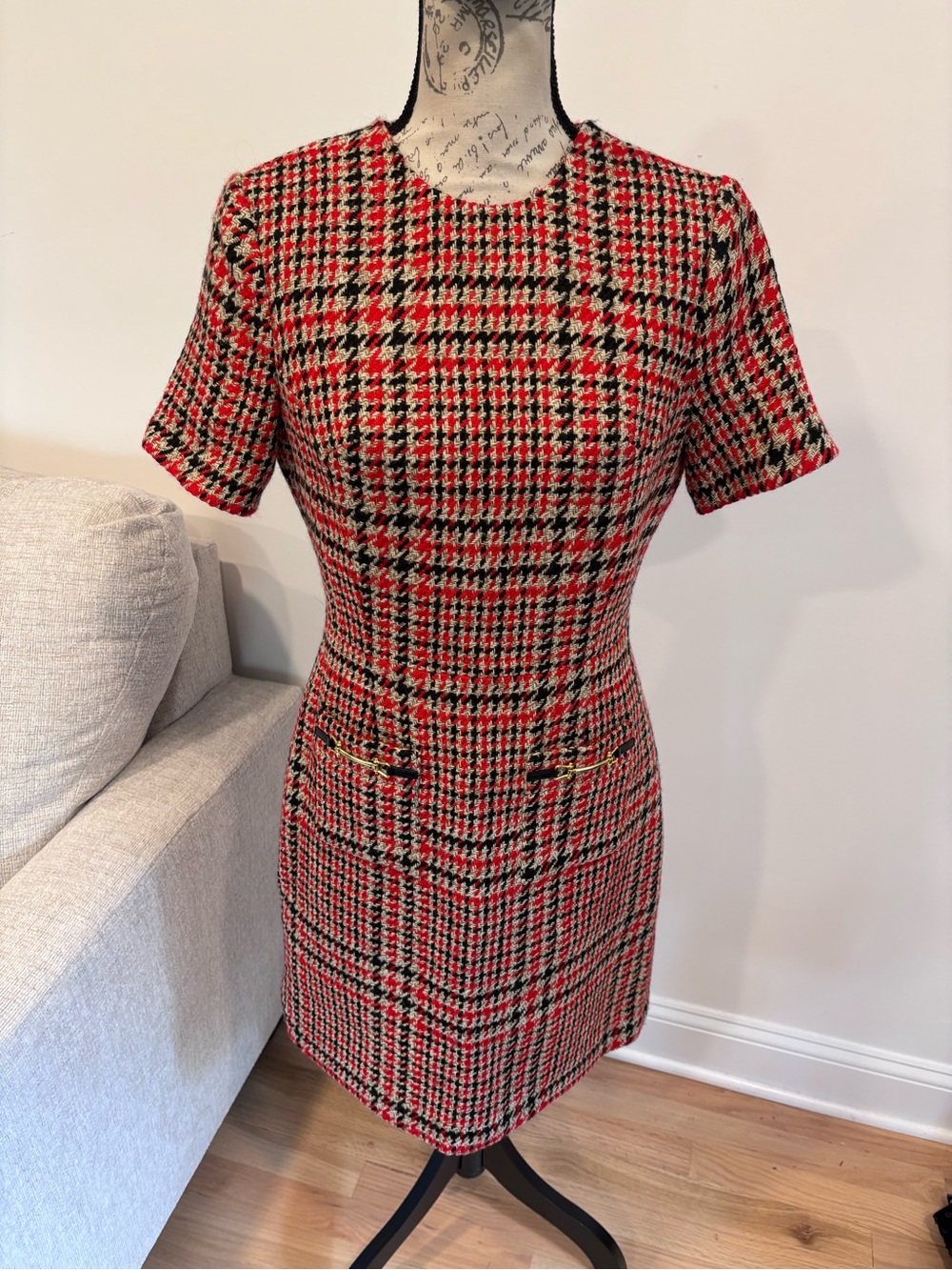 Brooks Brothers Red Wool Blend Houndstooth Plaid dress size 6